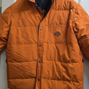 Fully reversible Harley-Davidson Men's Orange/Black Puffer Coat